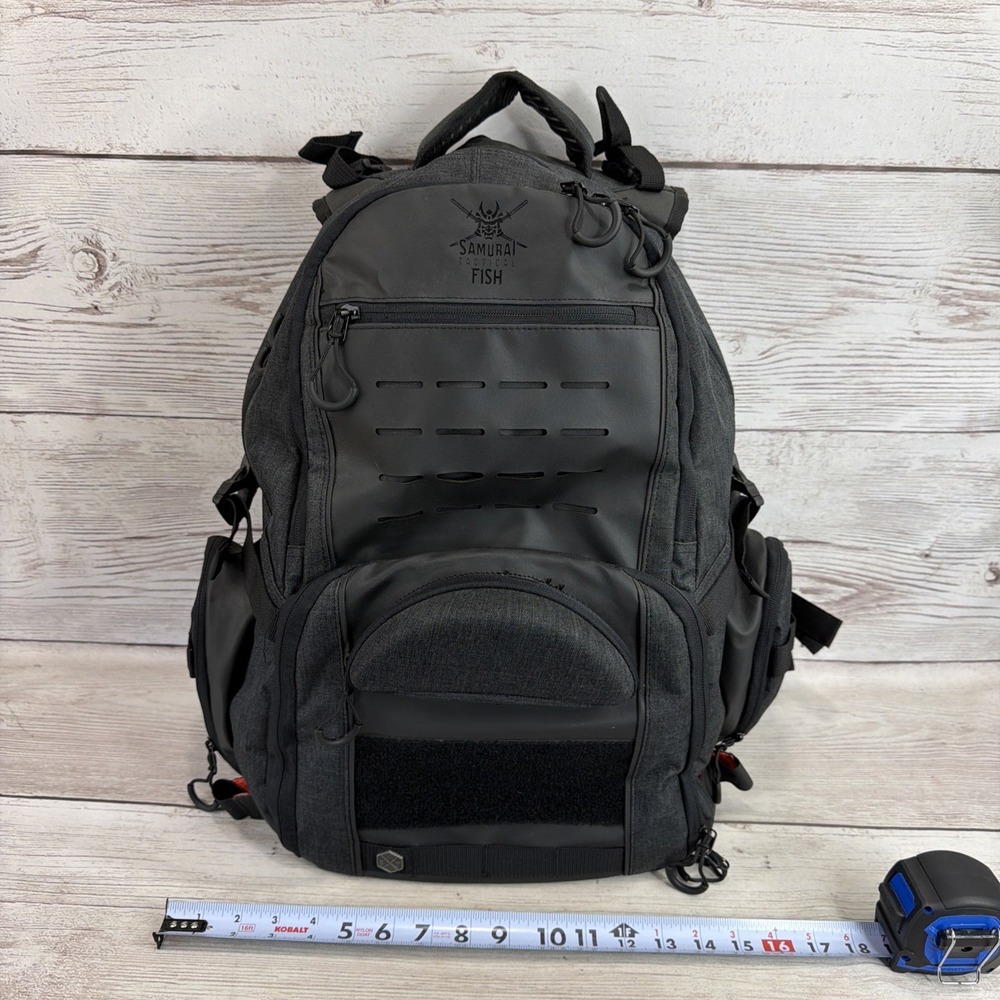 Samurai Tactical Fish Tackle 31L Backpack Black Clay Orange Excellent